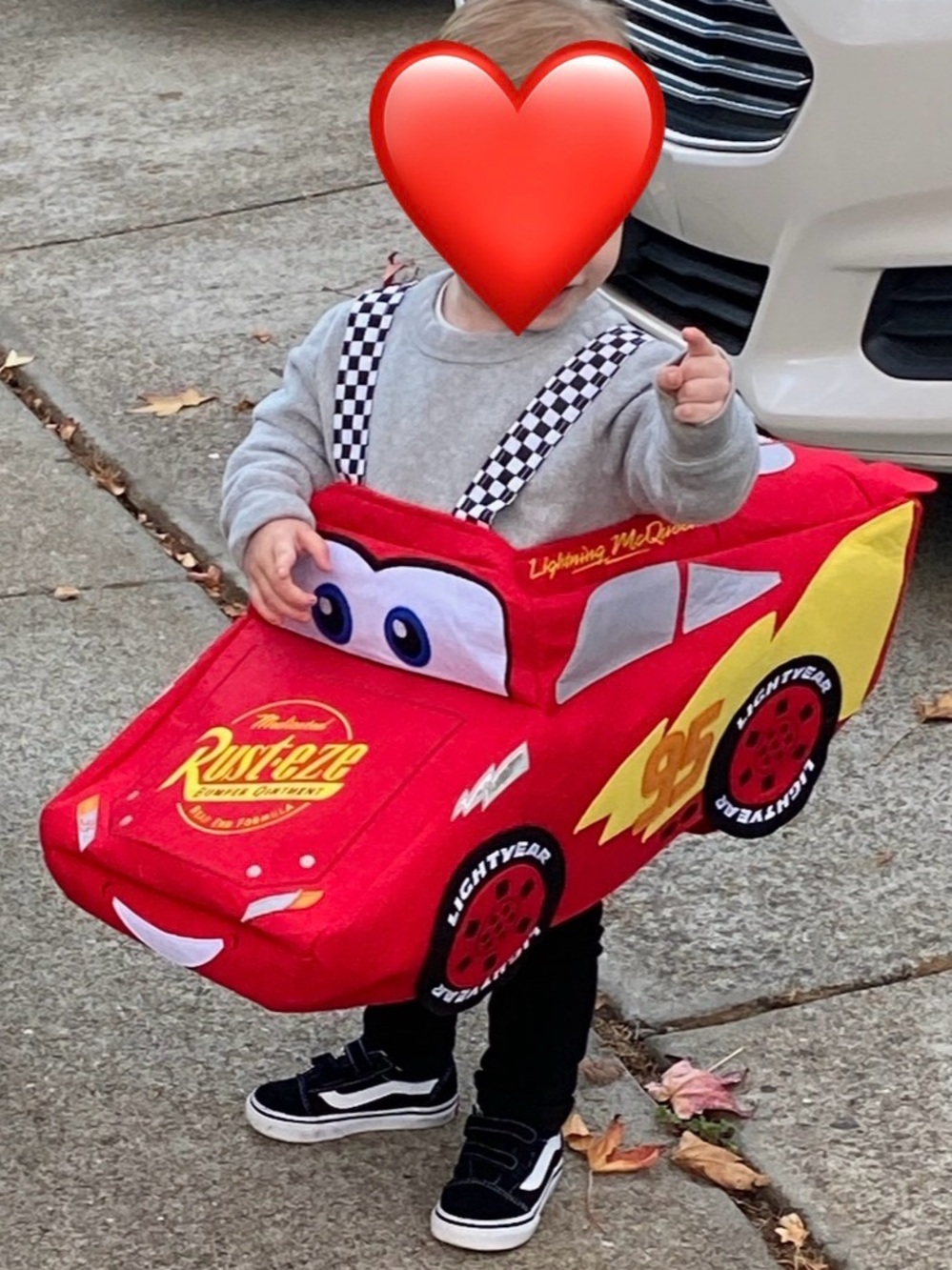 Pottery Barn Kids Red Lightning Car Costume with Yellow Accents
